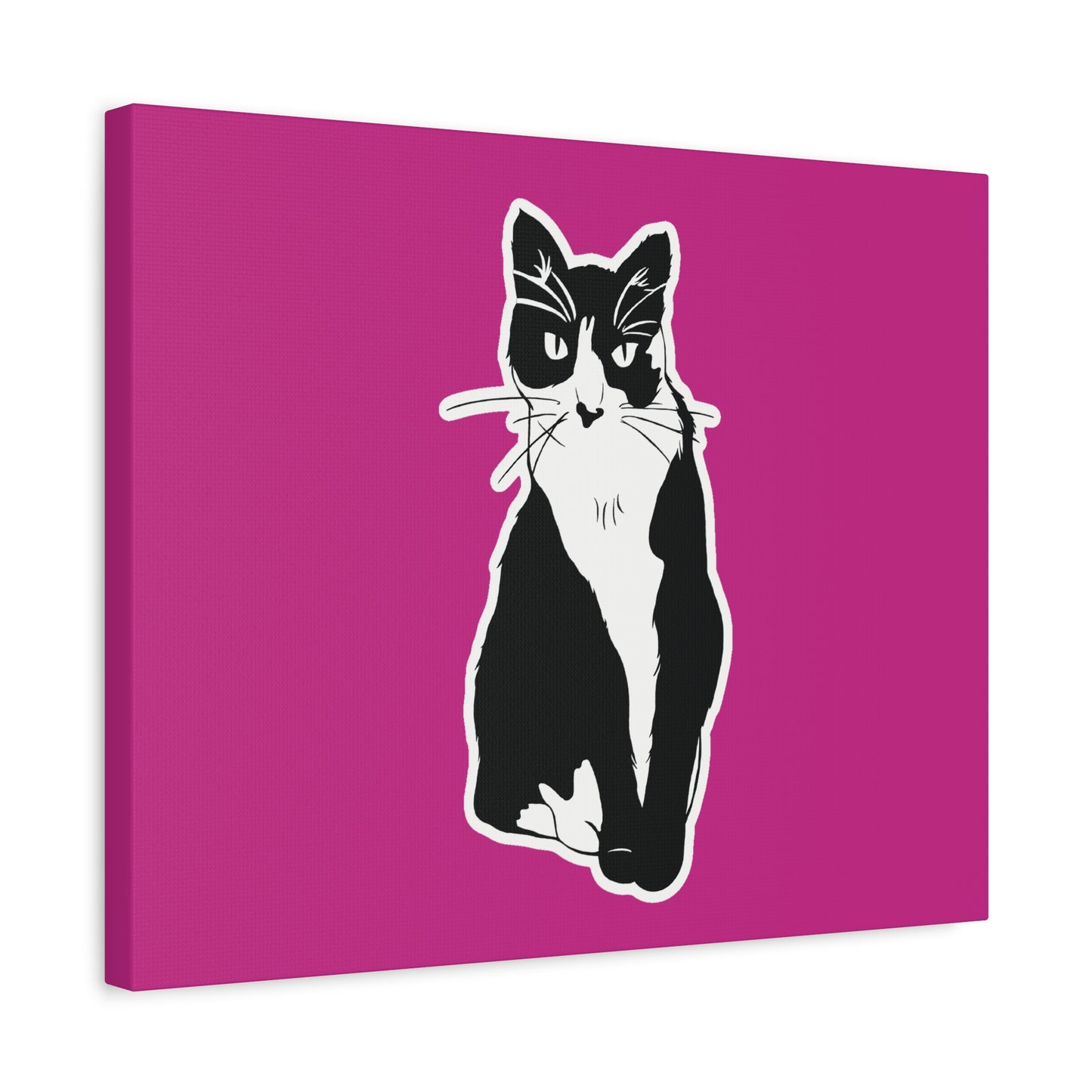 Cat Canvas on Pink (Sticker Style Cat) - Cat Drawing Art