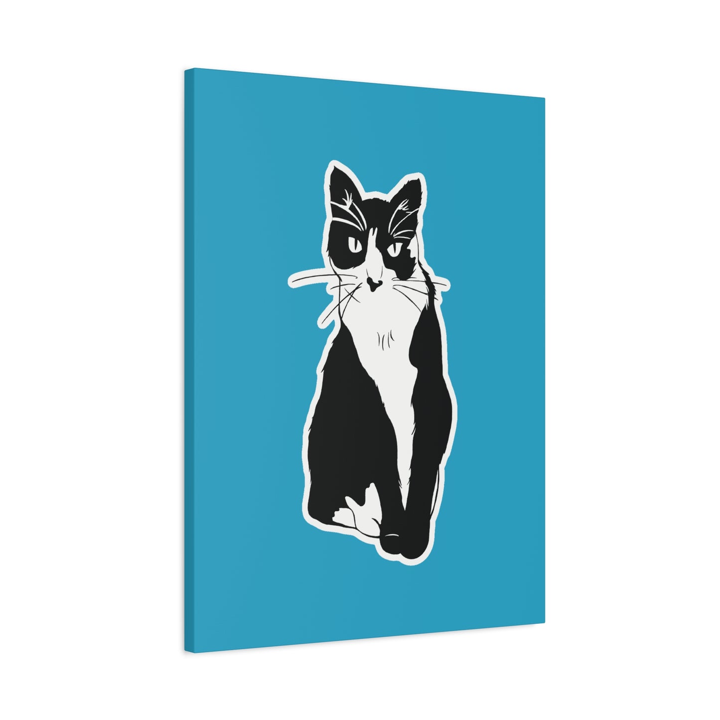 Cat Canvas Print on Turquoise (Sticker Style Cat) - Cat Drawing Art