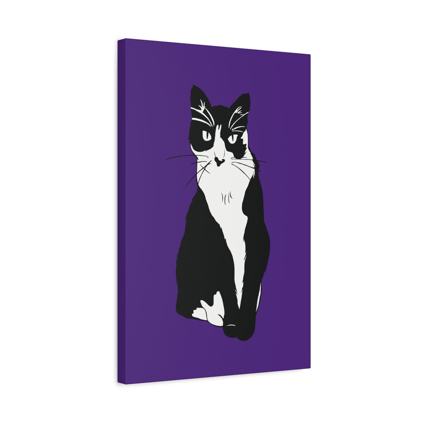 Cat Canvas on Purple (B&W Style Cat) - Cat Drawing Art