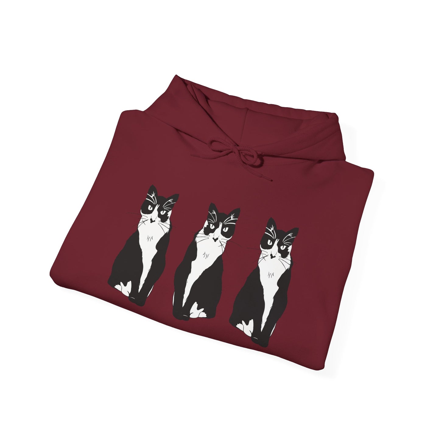 Cat x3 Hoodie (B&W Style Cat) - Cat Hooded Sweatshirt