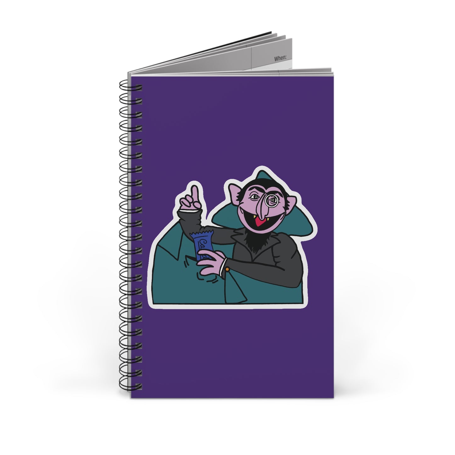 The Count Stealing Candy Notebook Purple - Sesame Street The Count Parody Spiral Notebook