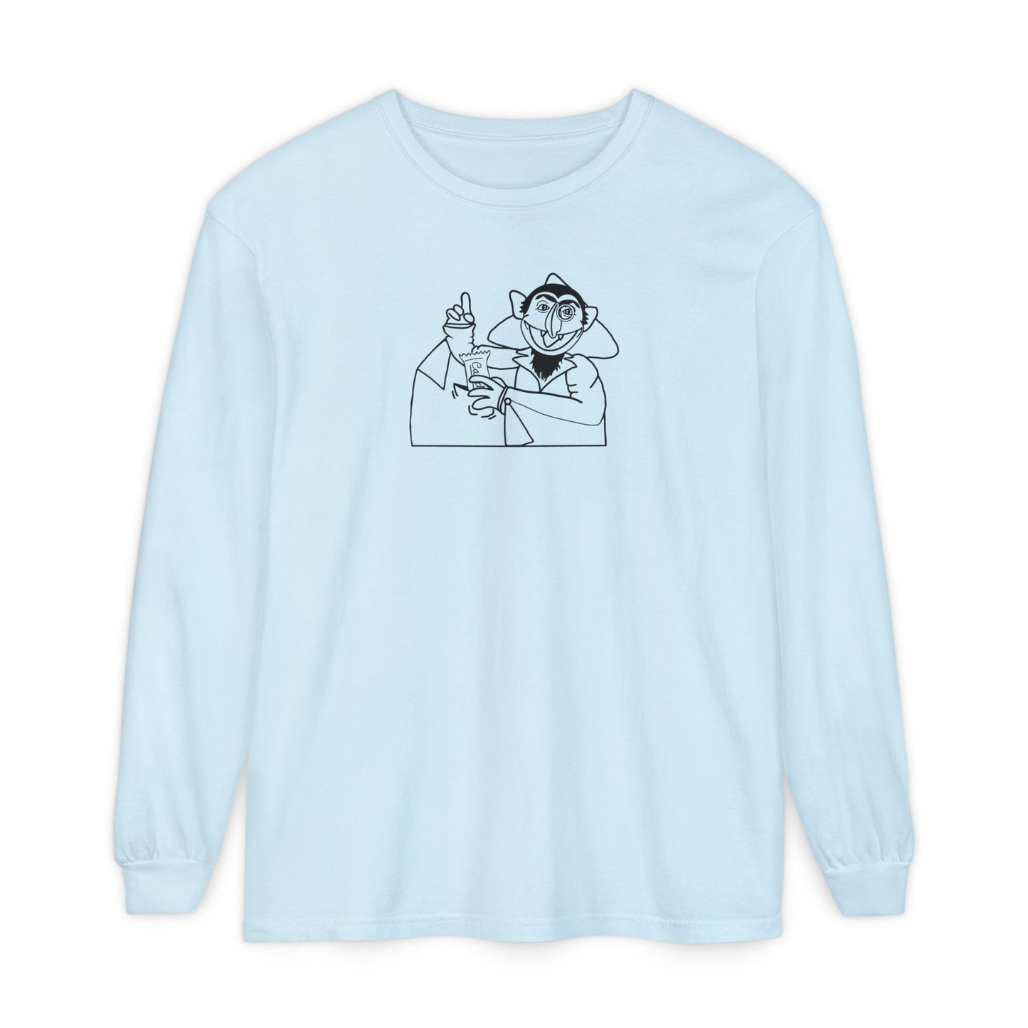 The Count Stealing Candy Outline Long Sleeve Tee - Sesame Street The Count Parody Shirt