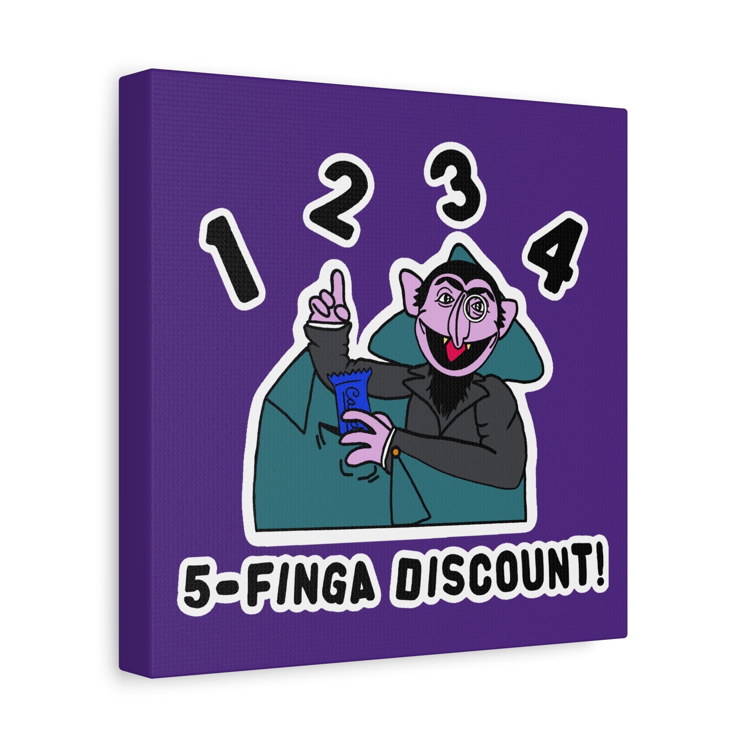 Five Finger Discount Canvas Print Light Purple - Sesame Street The Count Parody Art Print