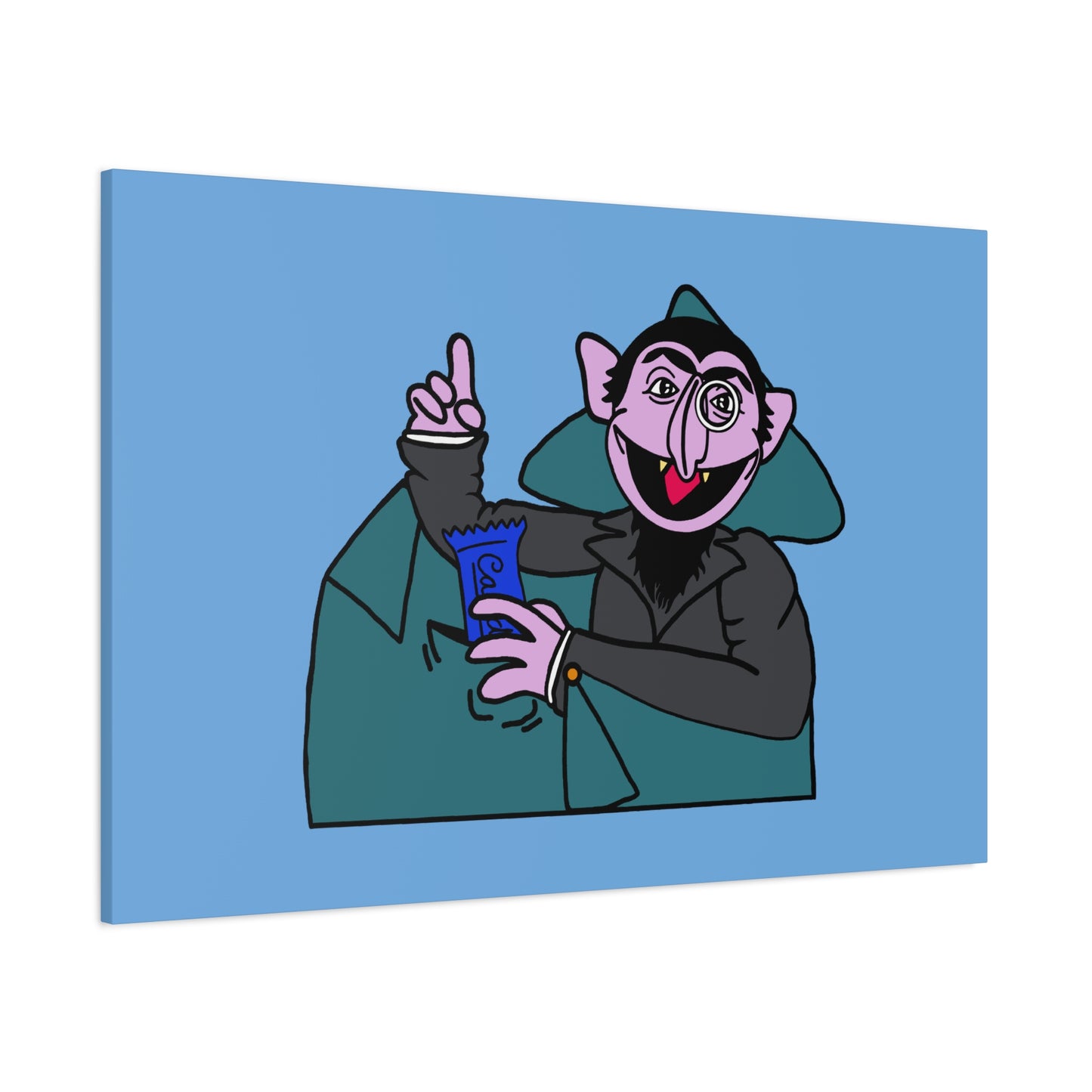 The Count Stealing Candy Canvas Print Light Blue - Sesame Street The Count Parody Art