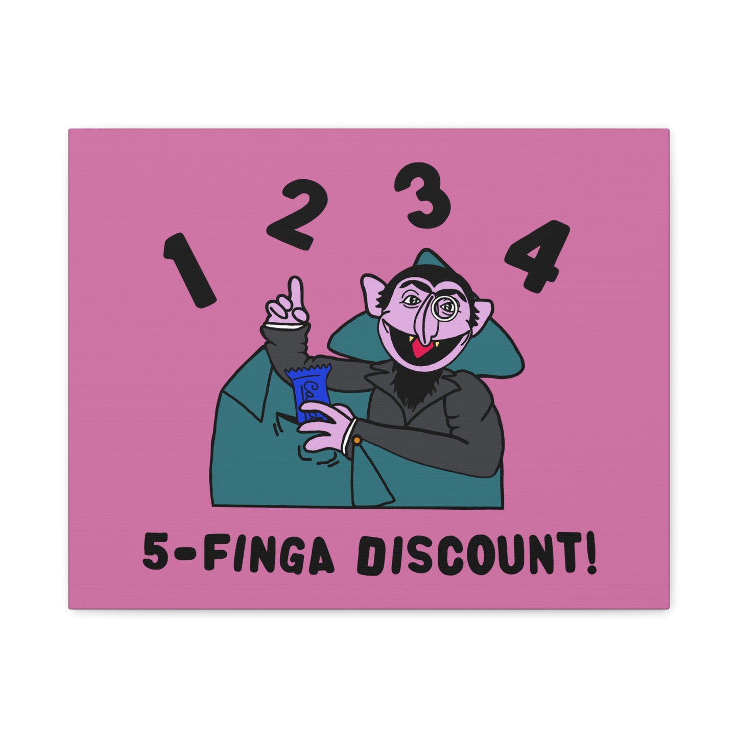 Five Finger Discount Canvas Print Light Pink - Sesame Street The Count Parody Art Print