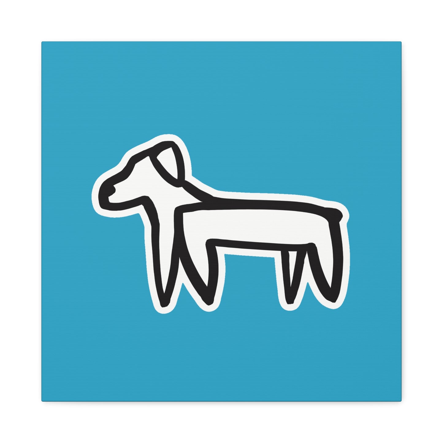 Dog Canvas Print on Turquoise (Sticker Style Black Dog) - Dog Drawing Wall Art