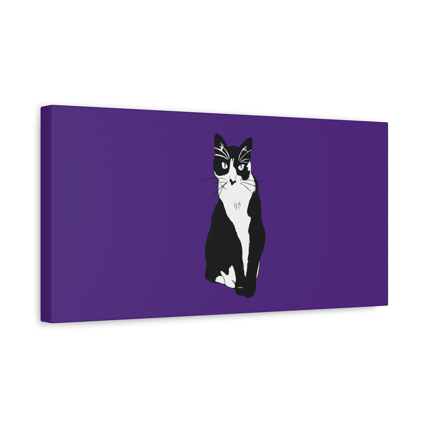 Cat Canvas on Purple (B&W Style Cat) - Cat Drawing Art