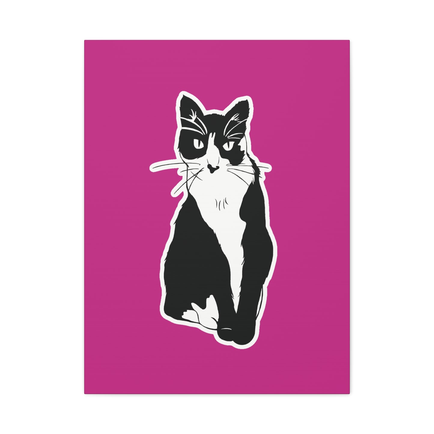 Cat Canvas on Pink (Sticker Style Cat) - Cat Drawing Art