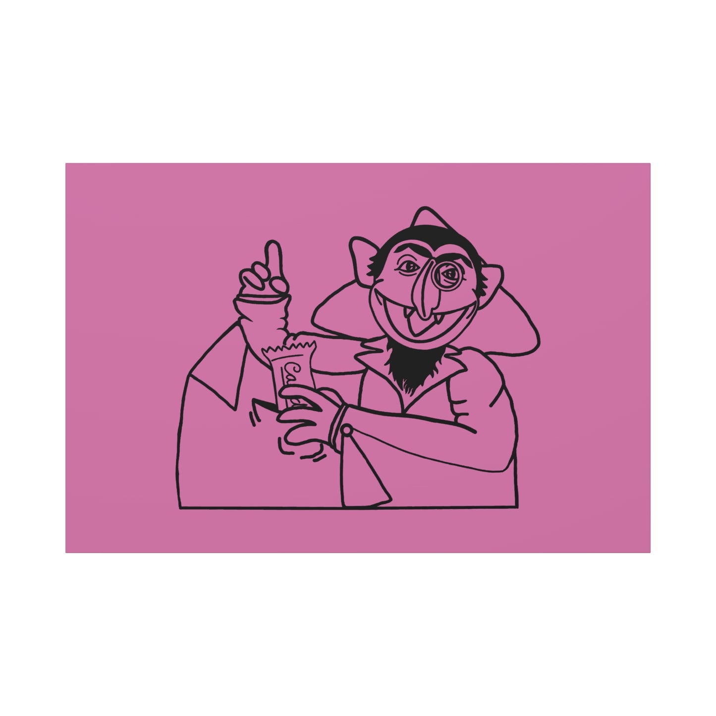 The Count Stealing Candy Outline Canvas Print Light Pink - Sesame Street The Count Parody Art