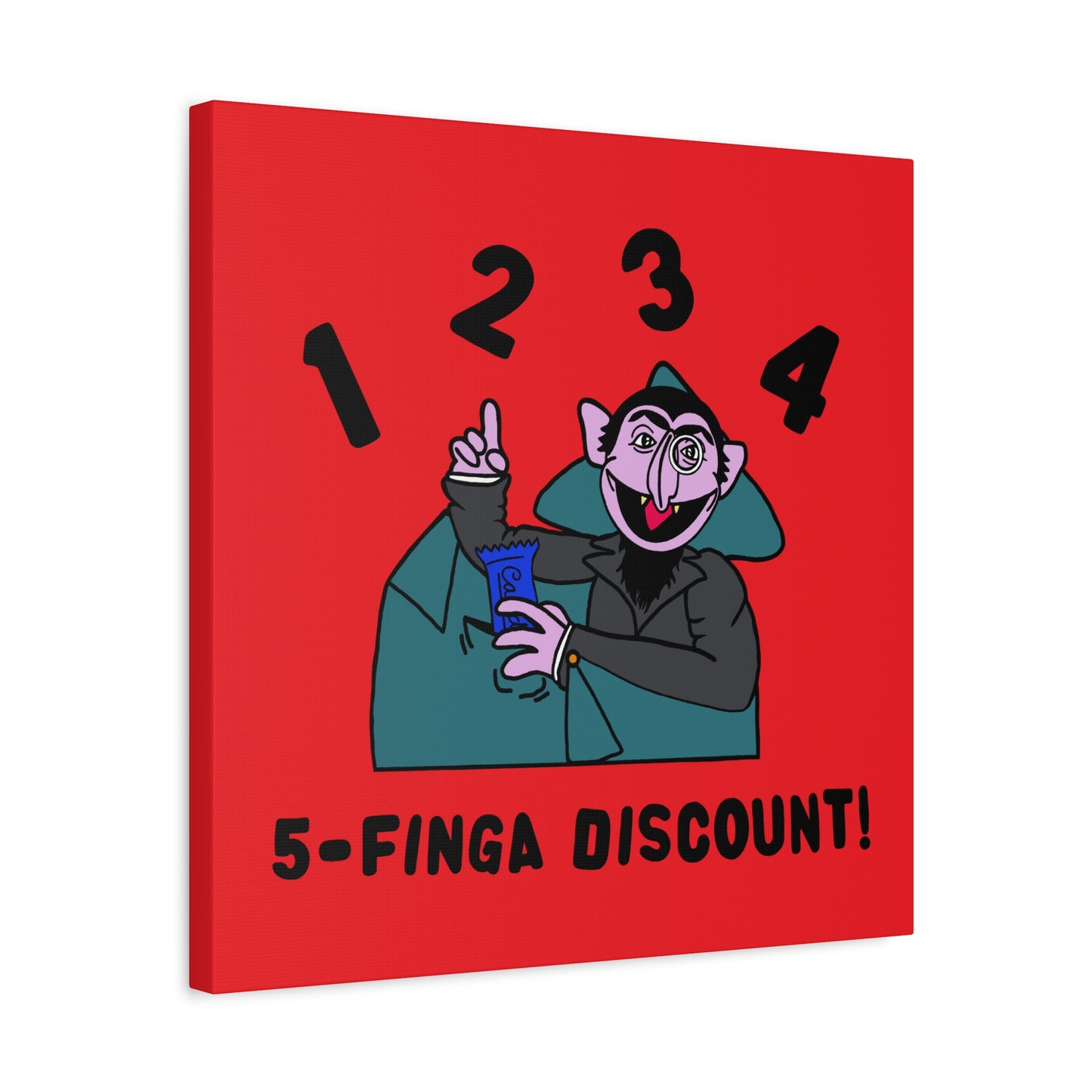Five Finger Discount Canvas Print Red - Sesame Street The Count Parody Art Print