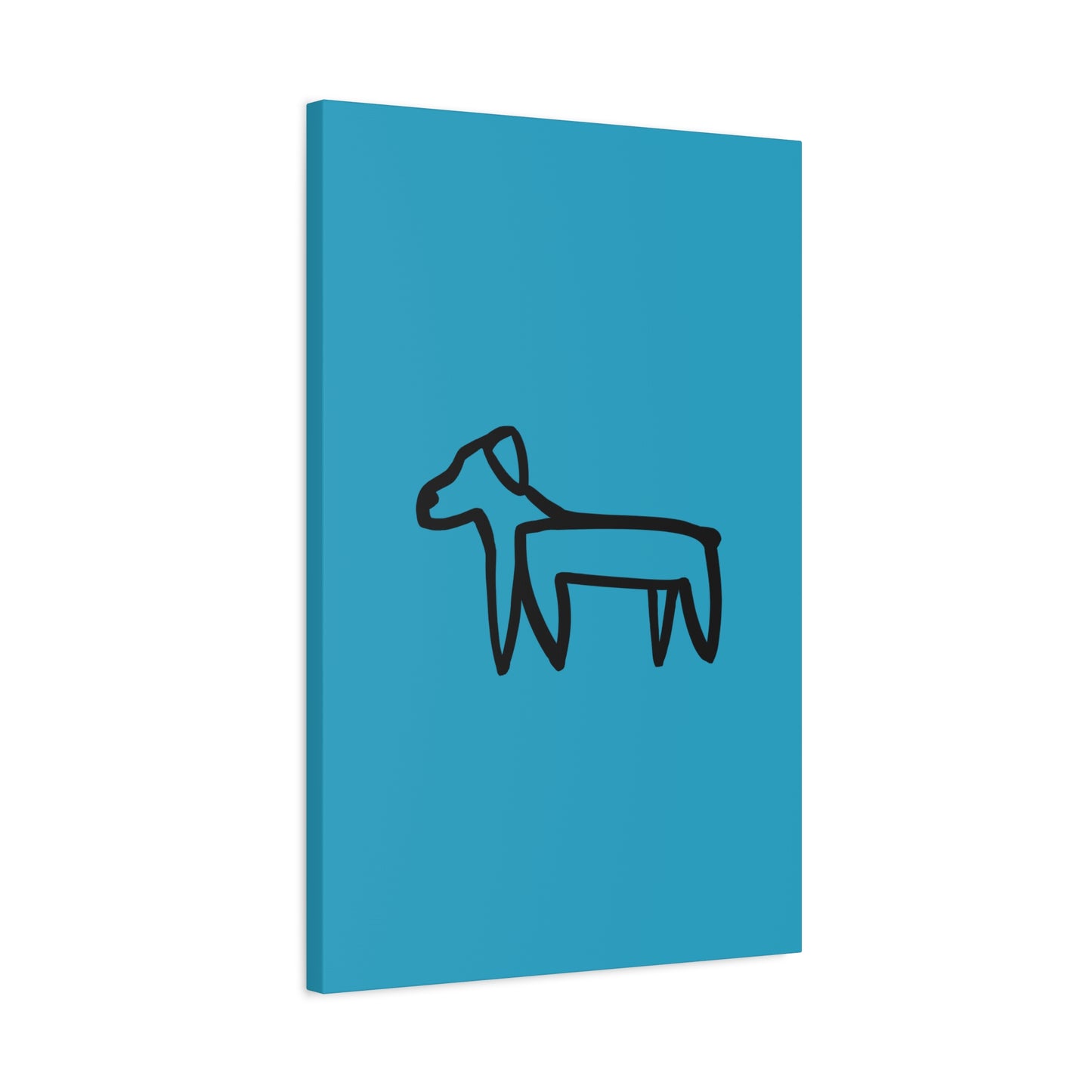 Dog Canvas Print on Turquoise (Transparent Style Black Dog) - Dog Drawing Canvas