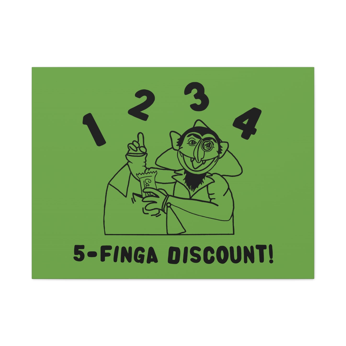 Five Finger Discount Outline Canvas Print Green - Sesame Street The Count Parody Art Print