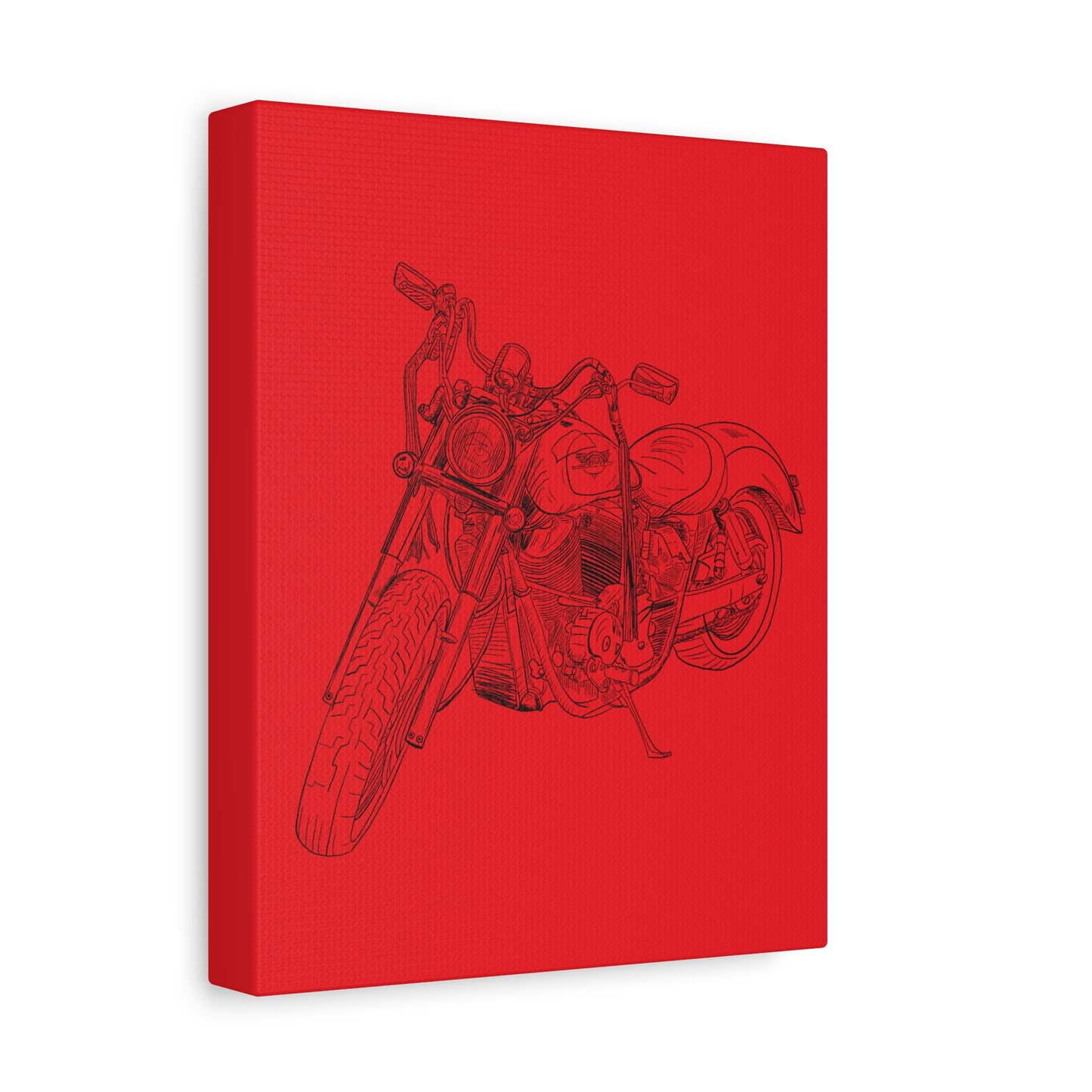 Ride Me Harley Motorcycle Sketch Canvas Print - Black Ink on Red Background