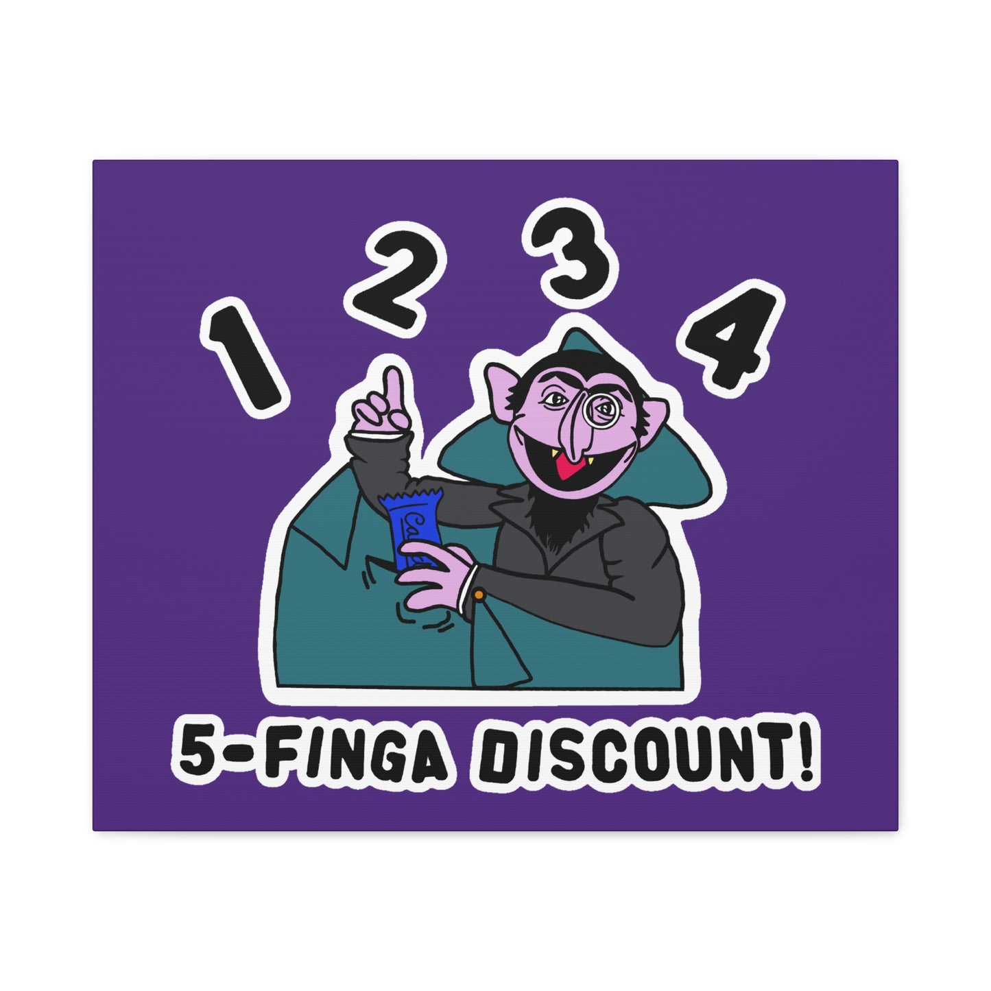 Five Finger Discount Canvas Print Light Purple - Sesame Street The Count Parody Art Print