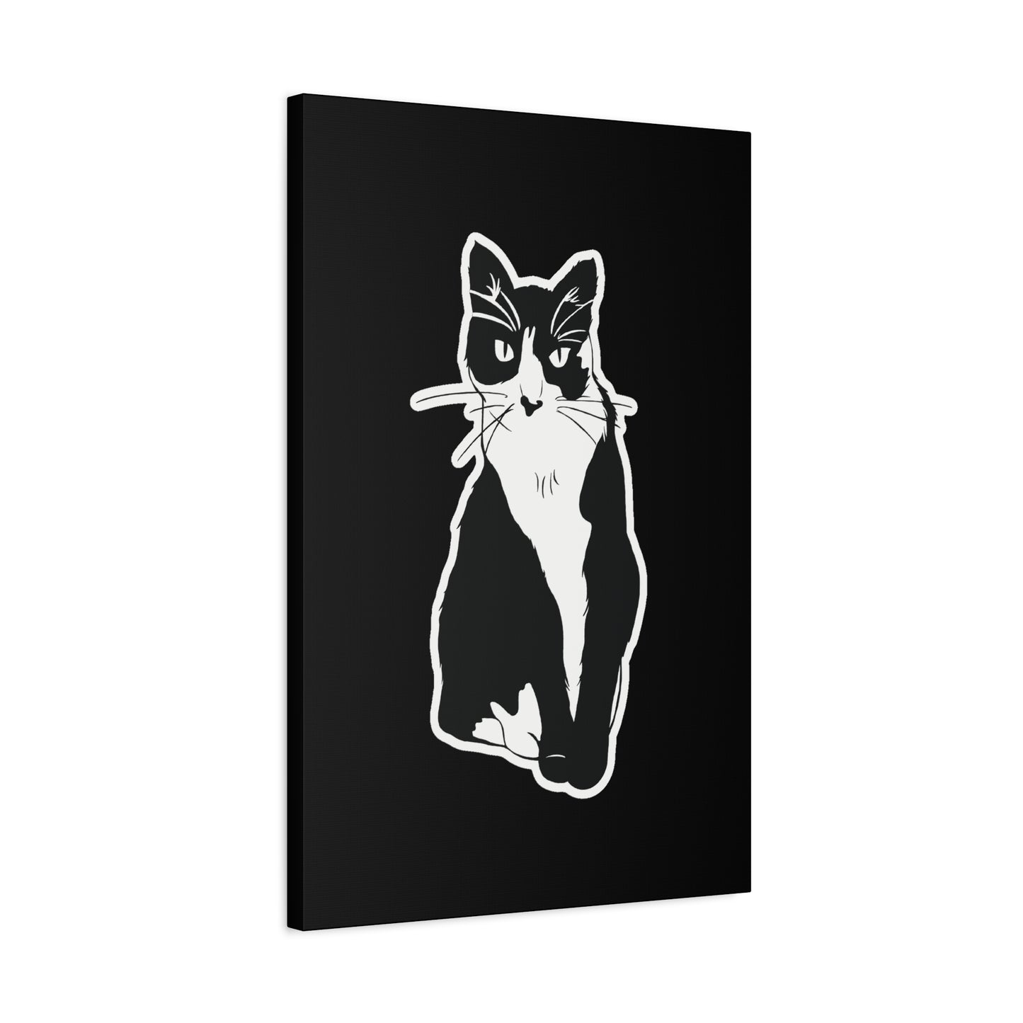 Cat Canvas Print on Black (Sticker Style Cat) - Cat Drawing Art