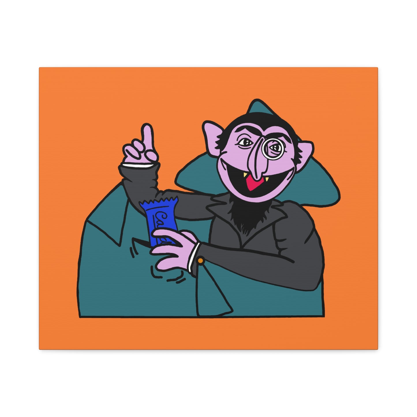 The Count Stealing Candy Canvas Print Orange - Sesame Street The Count Parody Art
