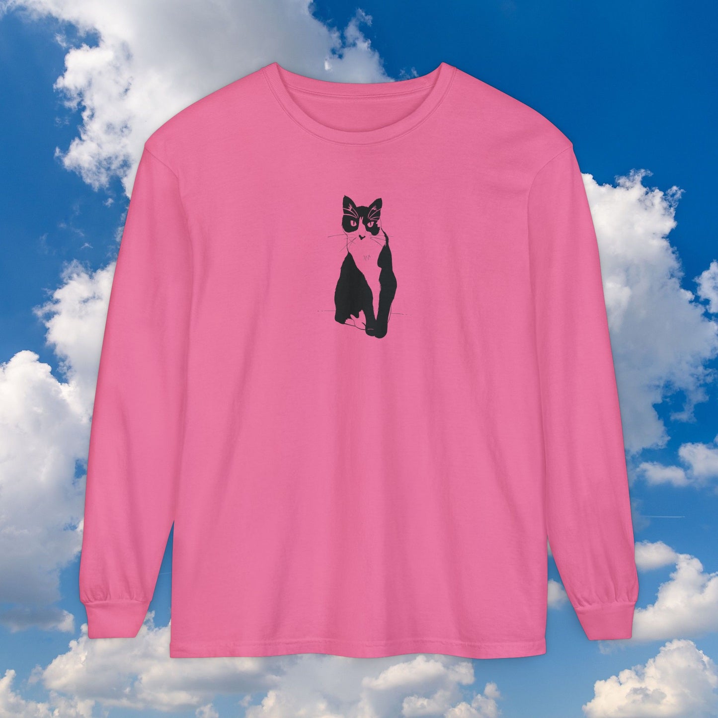 Cat Long Sleeve Tee (Transparent Style Cat) - Cat Drawing Shirt