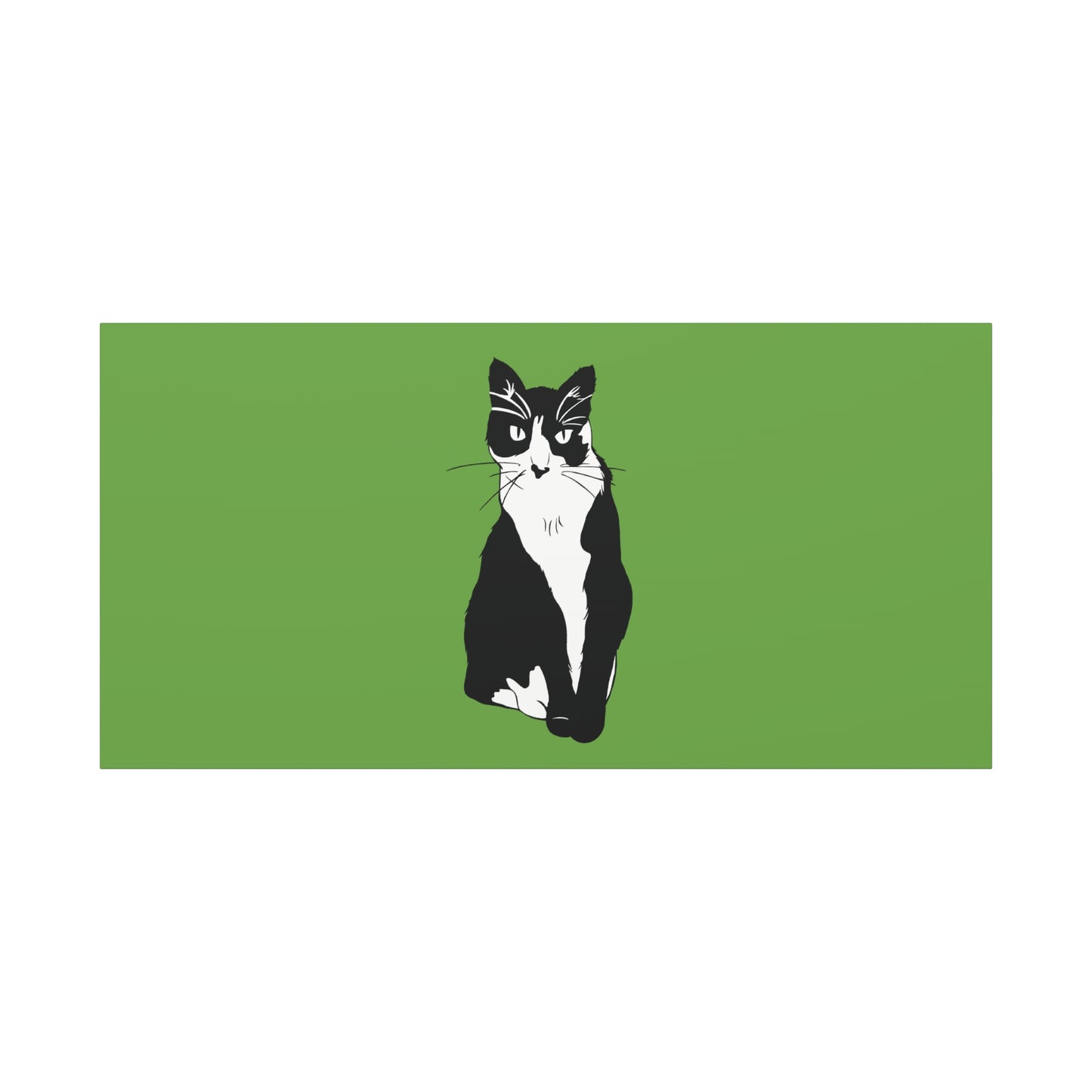 Cat Canvas on Green (B&W Style Cat) - Cat Drawing Art