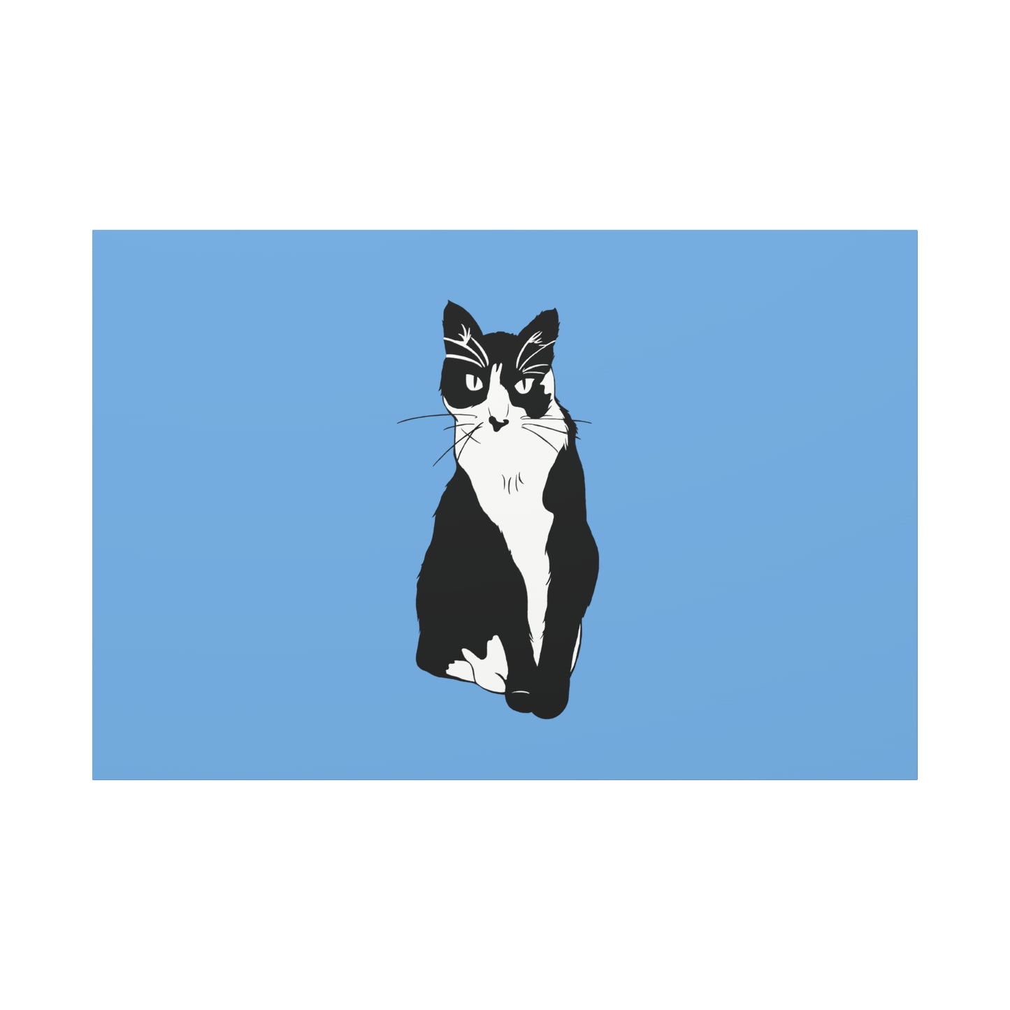 Cat Canvas on Light Blue (B&W Style Cat) - Cat Drawing Art