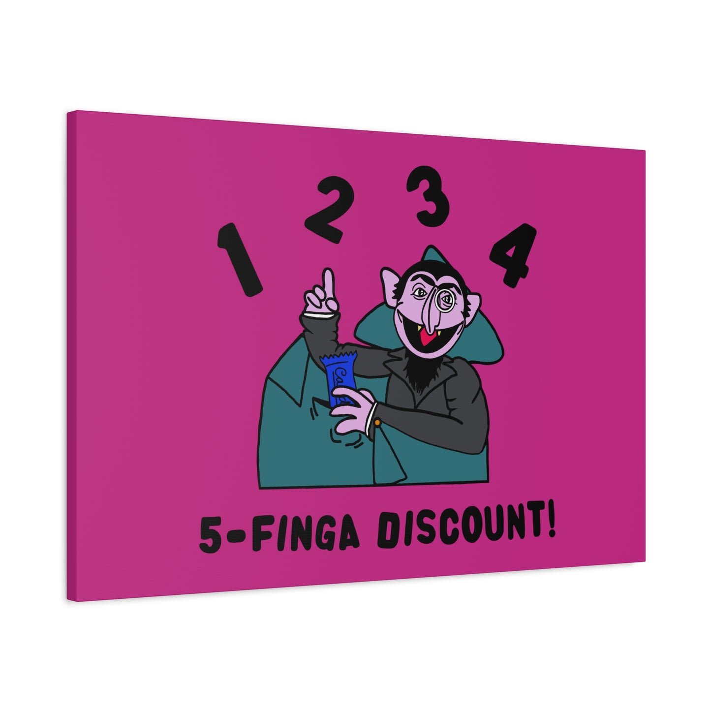 Five Finger Discount Canvas Print Pink - Sesame Street The Count Parody Art Print