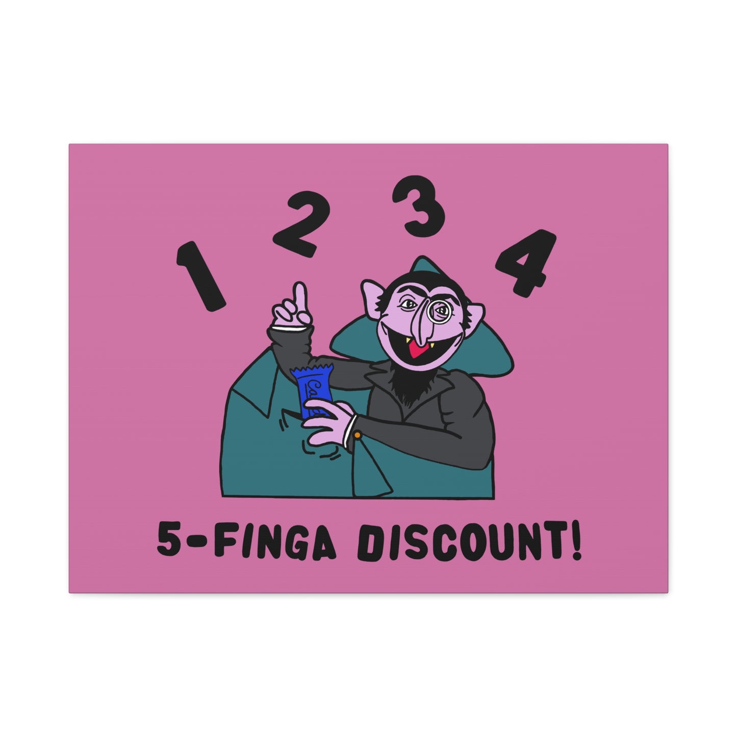 Five Finger Discount Canvas Print Light Pink - Sesame Street The Count Parody Art Print