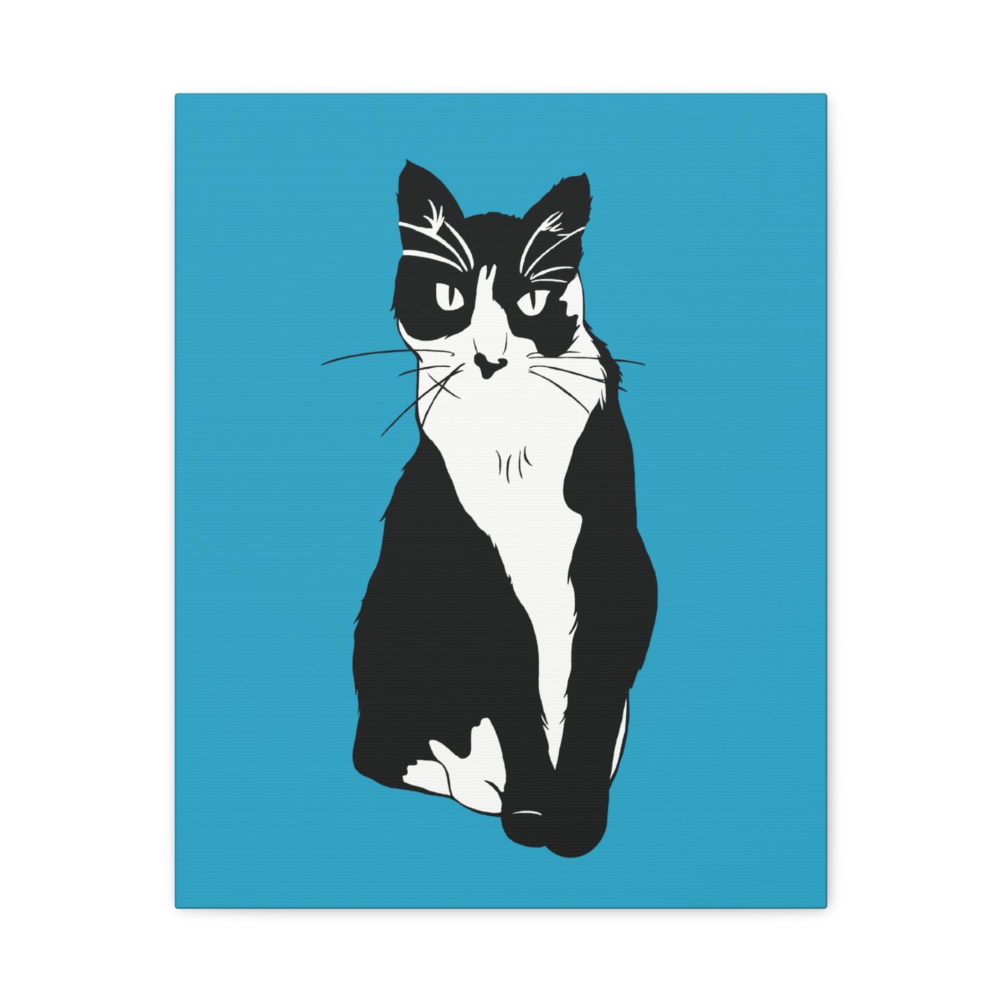 Cat Canvas on Turquoise (B&W Style Cat) - Cat Drawing Art