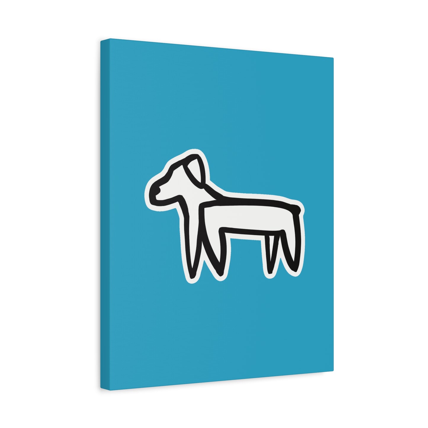 Dog Canvas Print on Turquoise (Sticker Style Black Dog) - Dog Drawing Wall Art