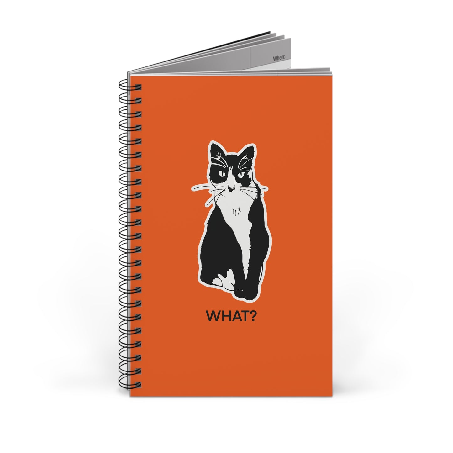 Cattitude Notebook in Orange (Sticker Style Cat with Black Writing) - Cat Spiral Notebook