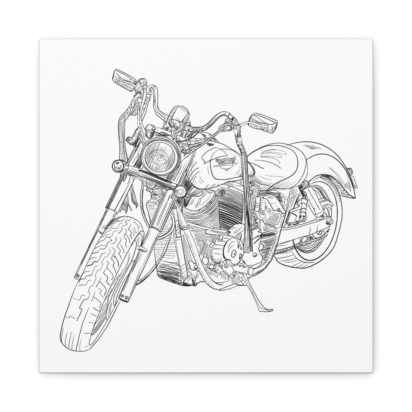 Ride Me Harley Motorcycle Sketch Canvas Print - Black Ink on White Background