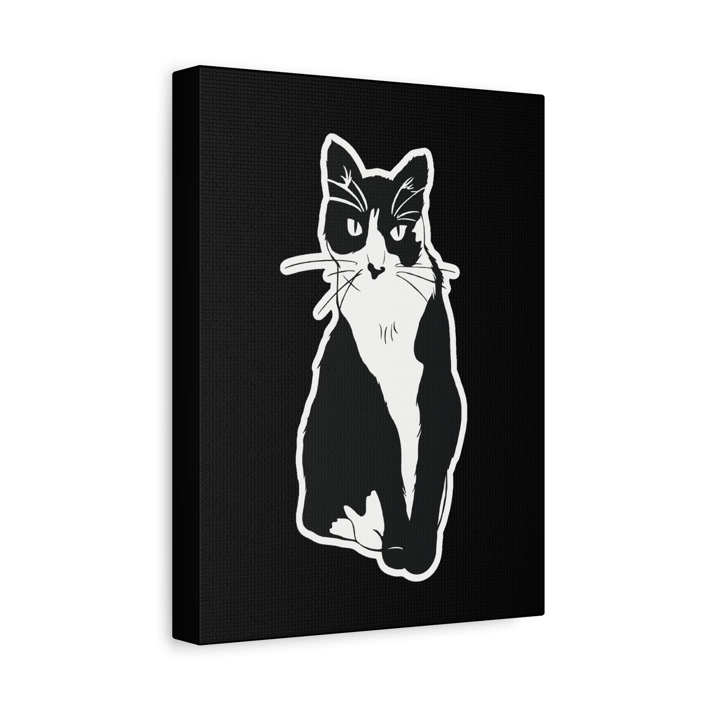 Cat Canvas Print on Black (Sticker Style Cat) - Cat Drawing Art