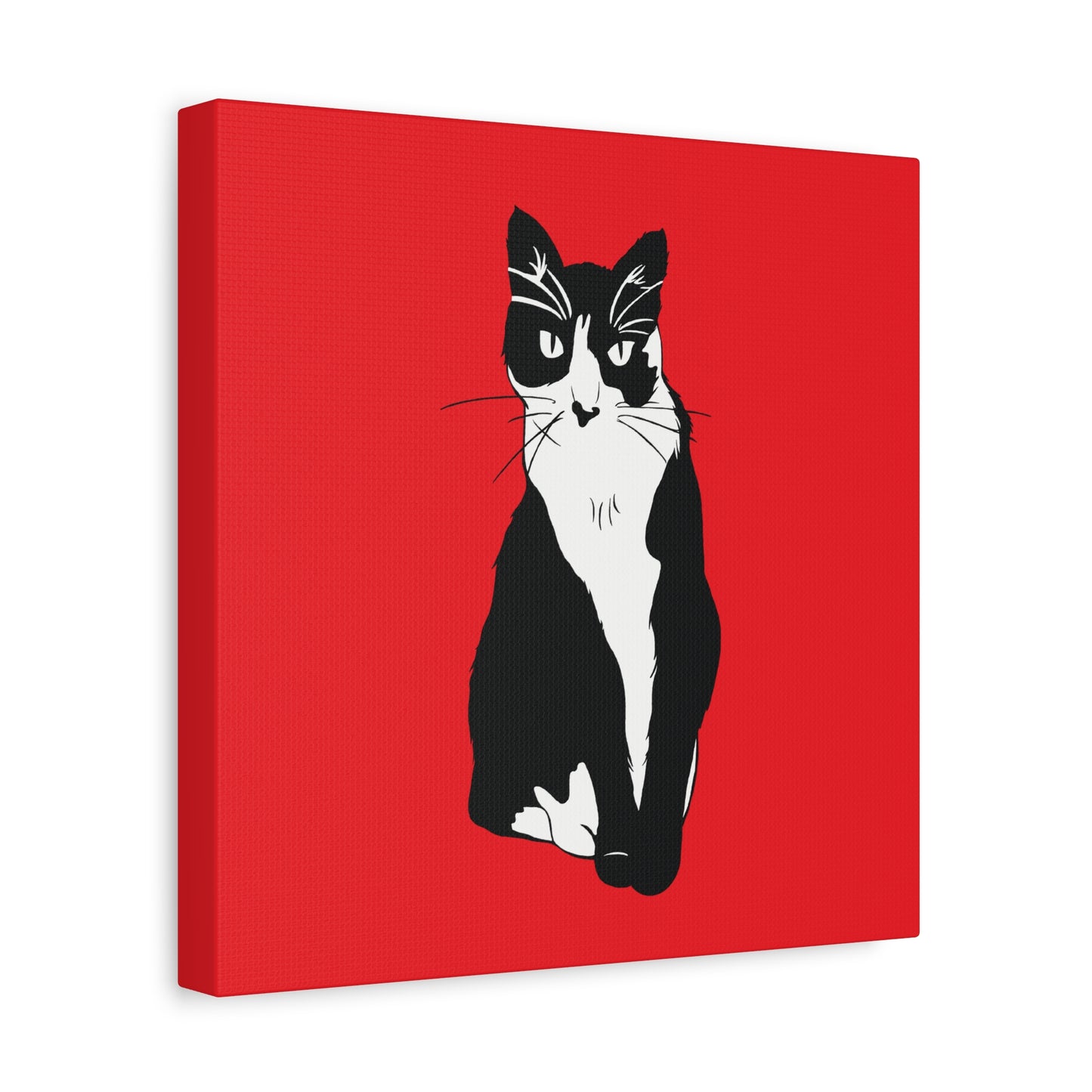Cat Canvas on Red (B&W Style Cat) - Cat Drawing Art