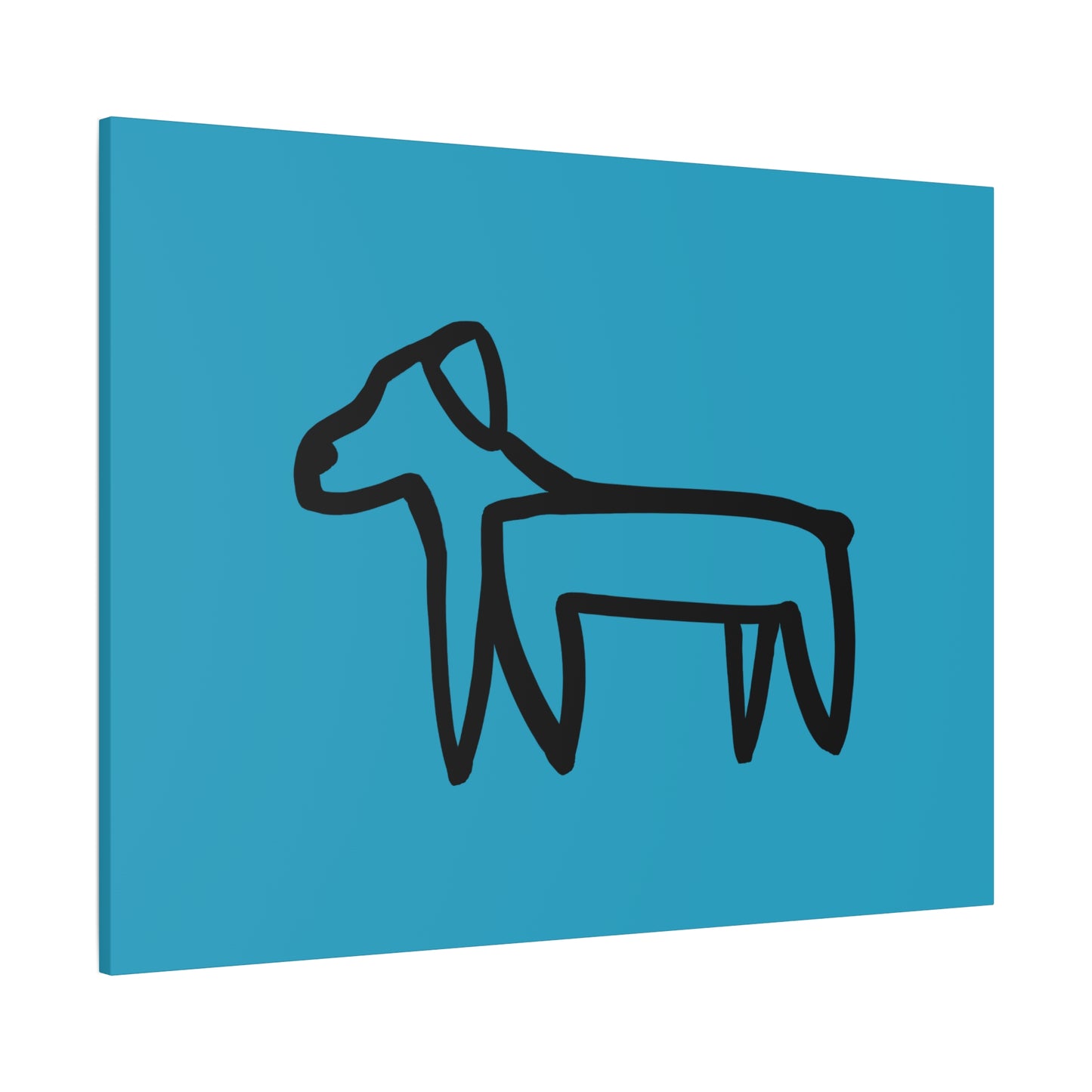 Dog Canvas Print on Turquoise (Transparent Style Black Dog) - Dog Drawing Canvas