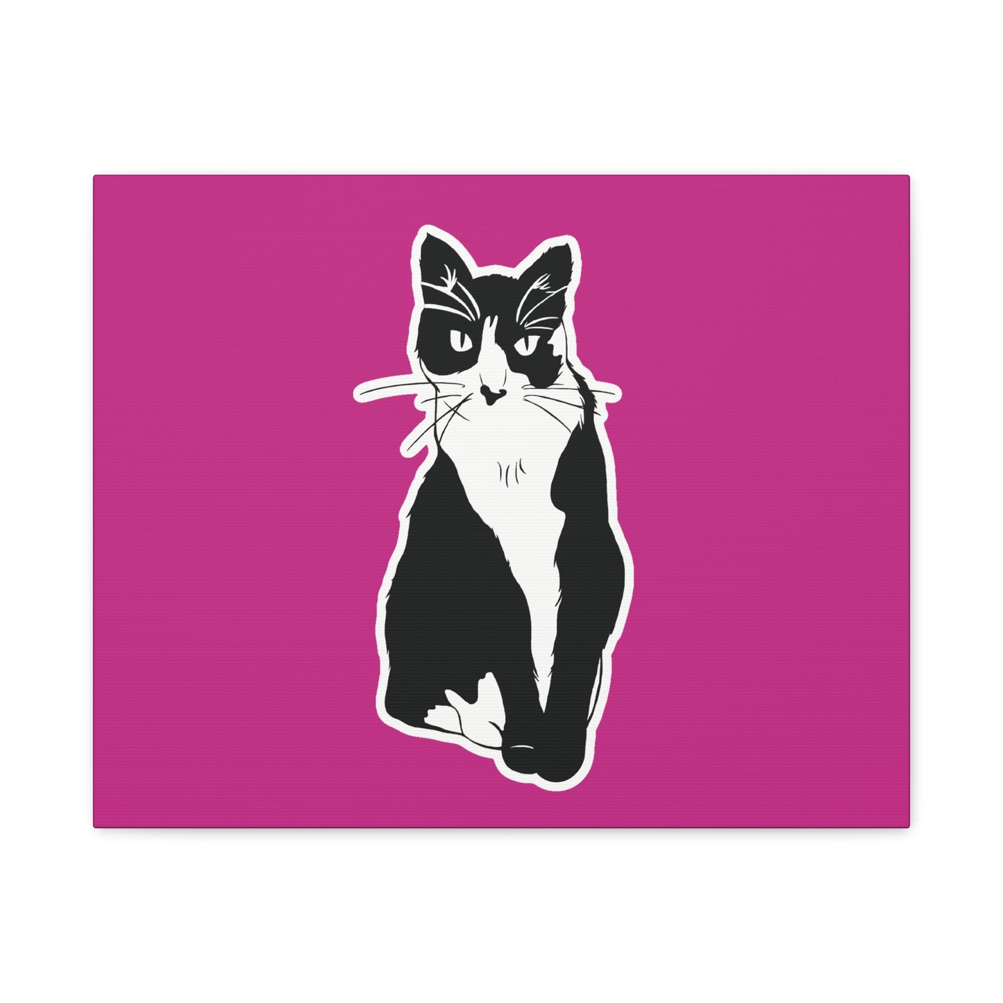 Cat Canvas on Pink (Sticker Style Cat) - Cat Drawing Art