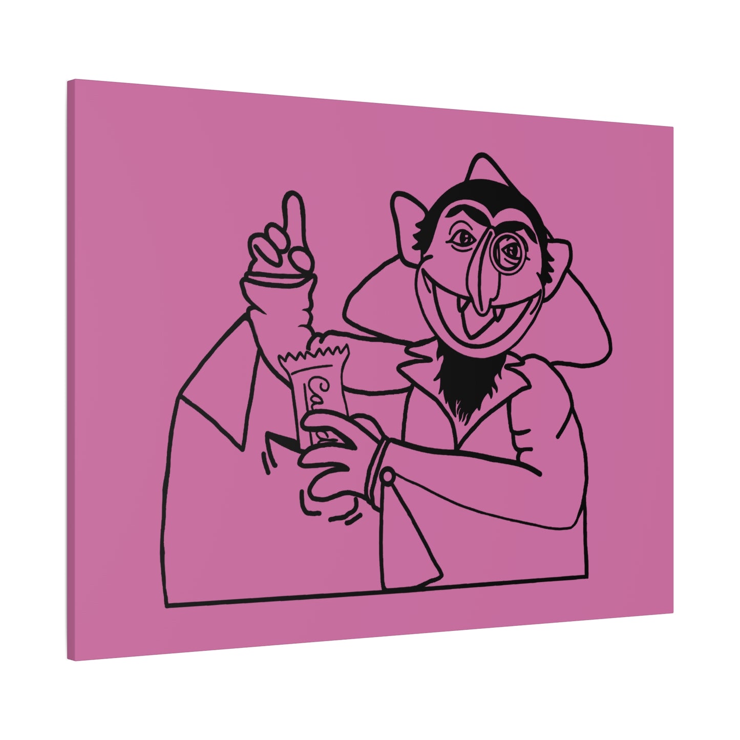 The Count Stealing Candy Outline Canvas Print Light Pink - Sesame Street The Count Parody Art