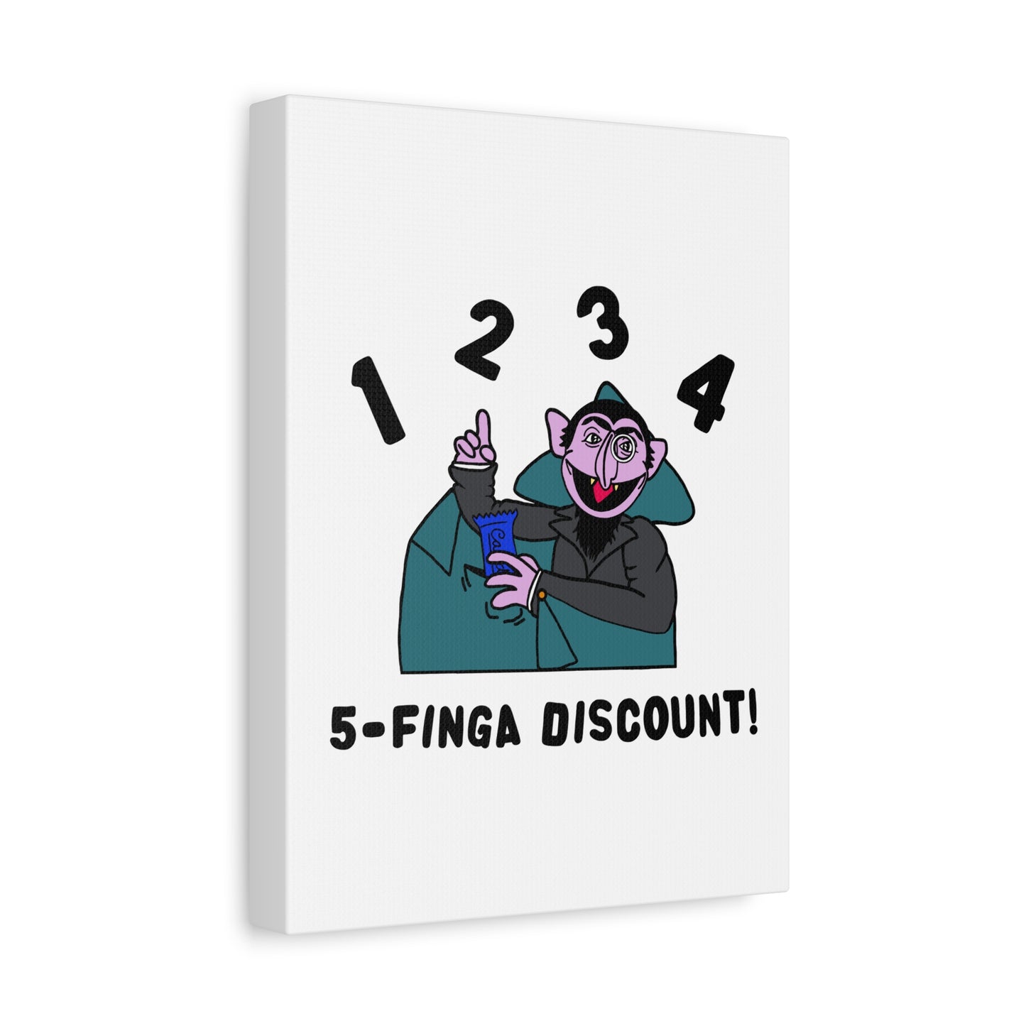 Five Finger Discount Canvas Print White - Sesame Street The Count Parody Art Print