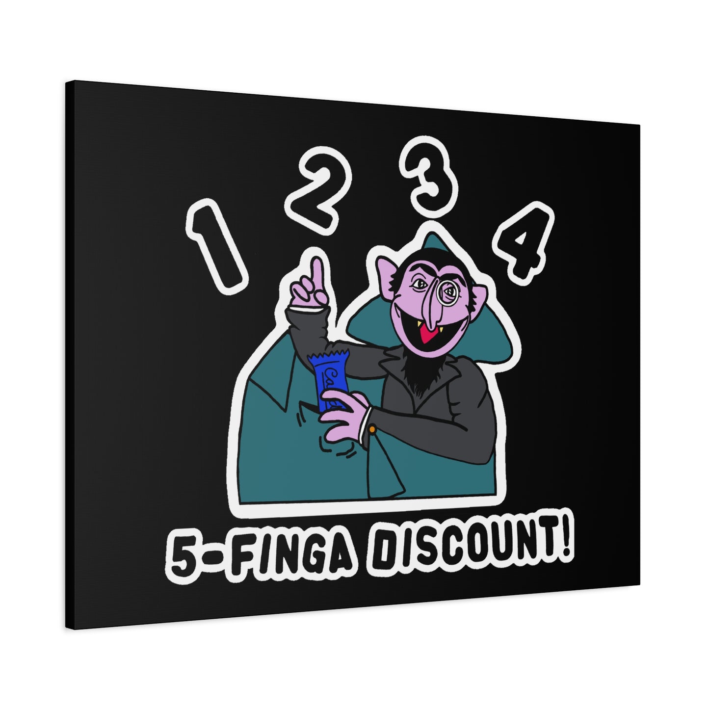 Five Finger Discount Canvas Print Black - Sesame Street The Count Parody Art Print