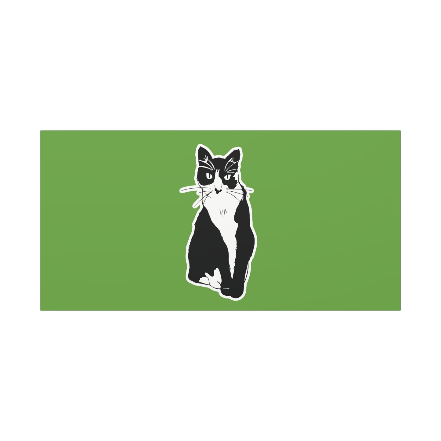 Cat Canvas Print on Green (B&W Style Cat) - Cat Drawing Art