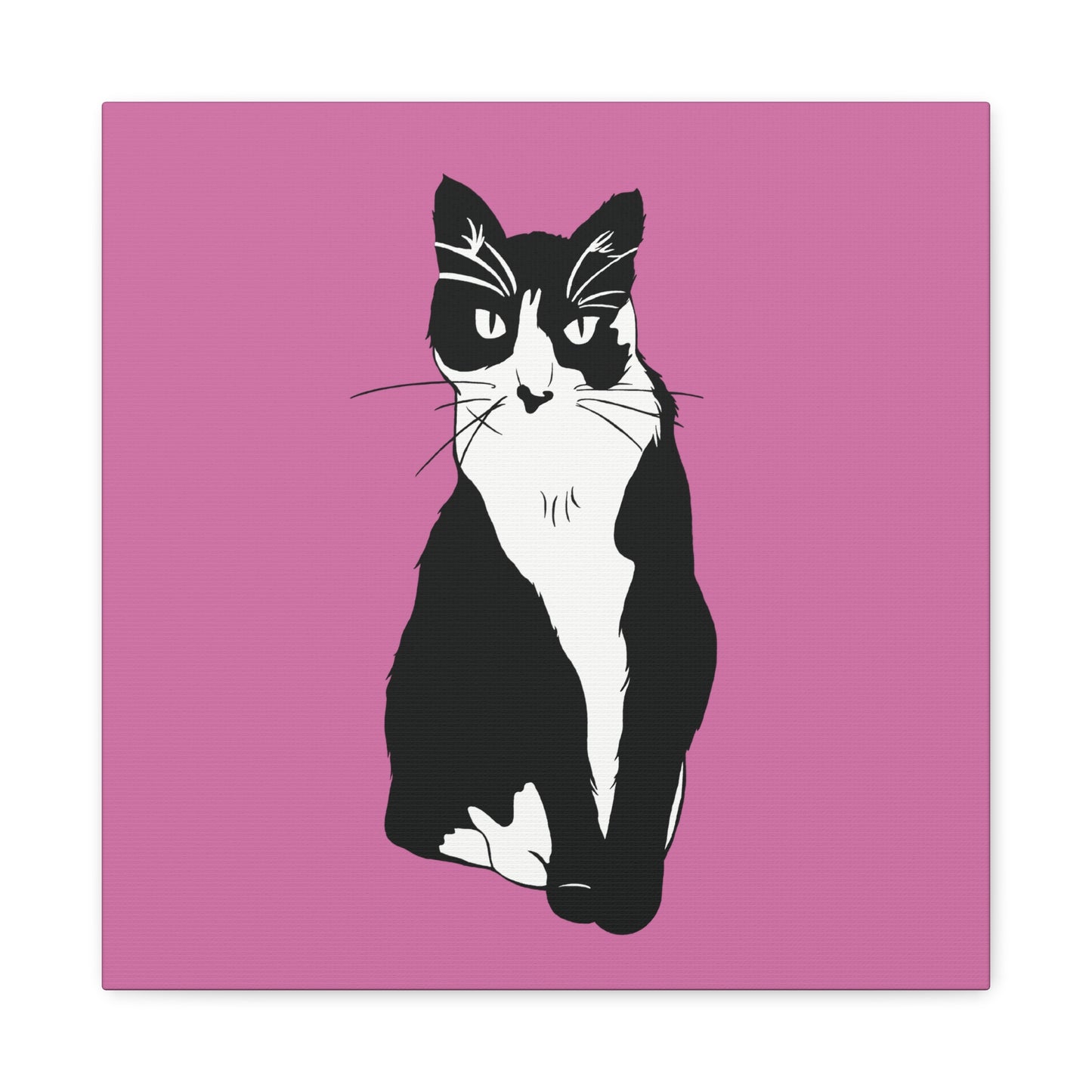 Cat Canvas on Light Pink (B&W Style Cat) - Cat Drawing Art