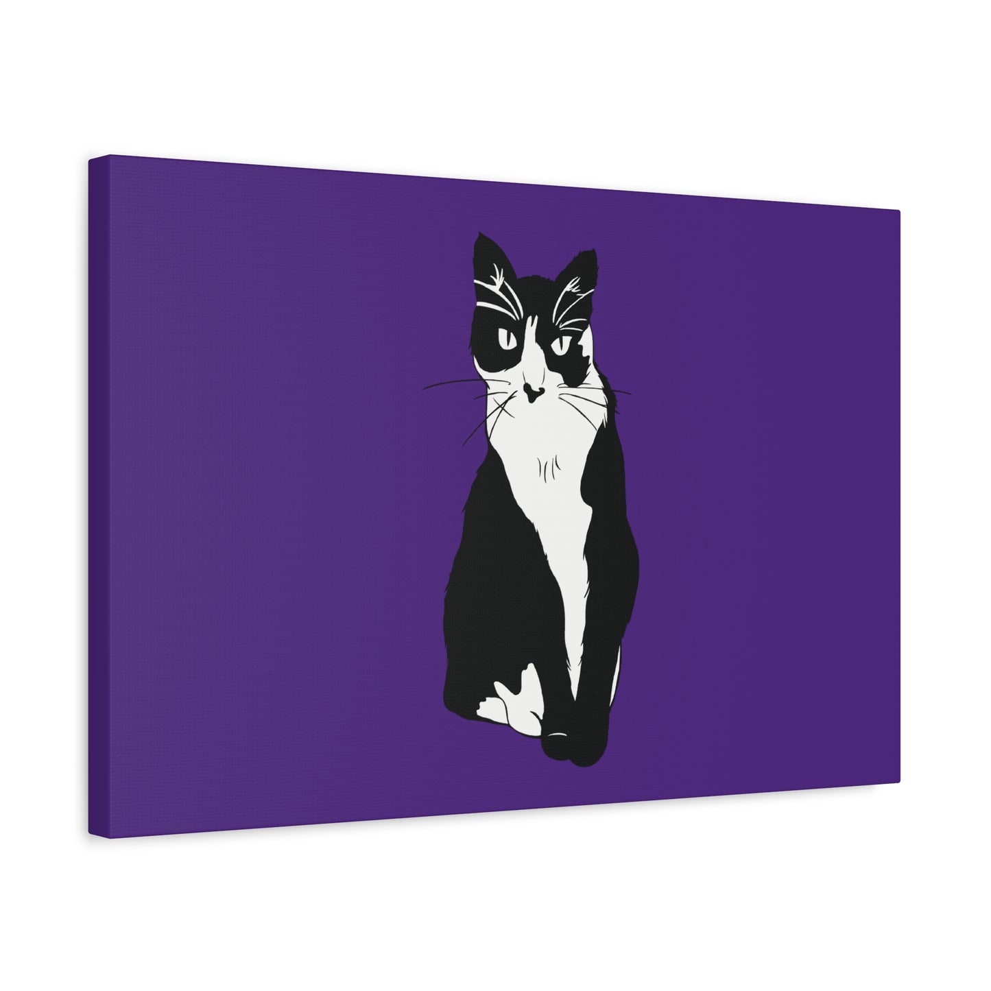 Cat Canvas on Purple (B&W Style Cat) - Cat Drawing Art