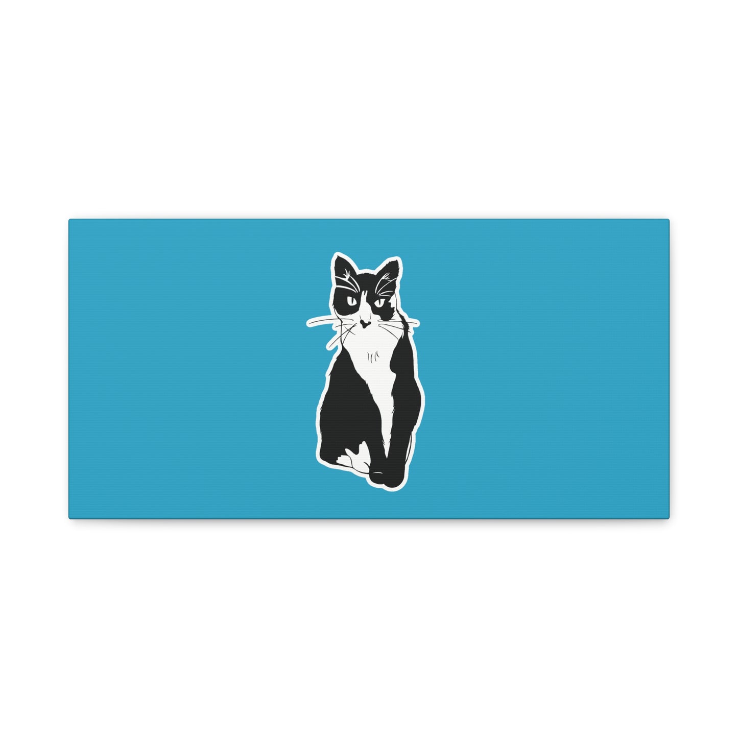 Cat Canvas Print on Turquoise (Sticker Style Cat) - Cat Drawing Art