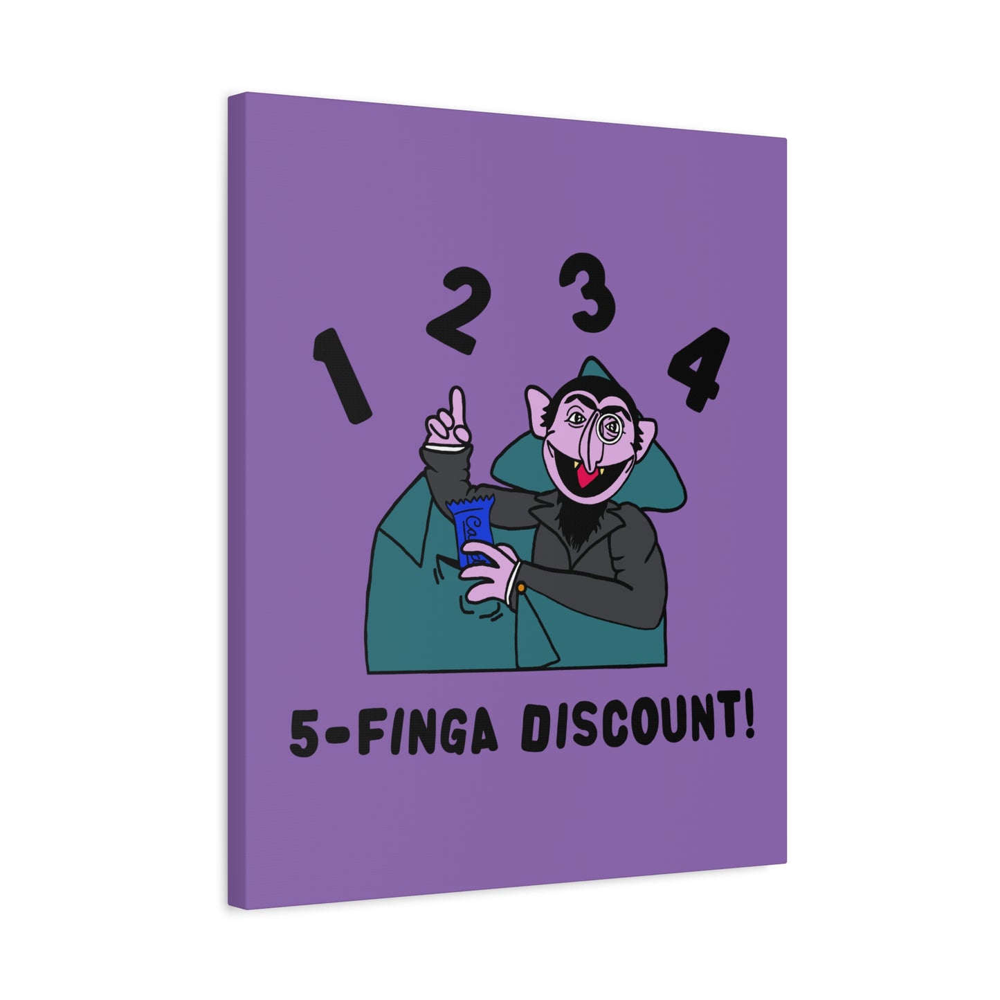Five Finger Discount Canvas Print Light Purple - Sesame Street The Count Parody Art Print