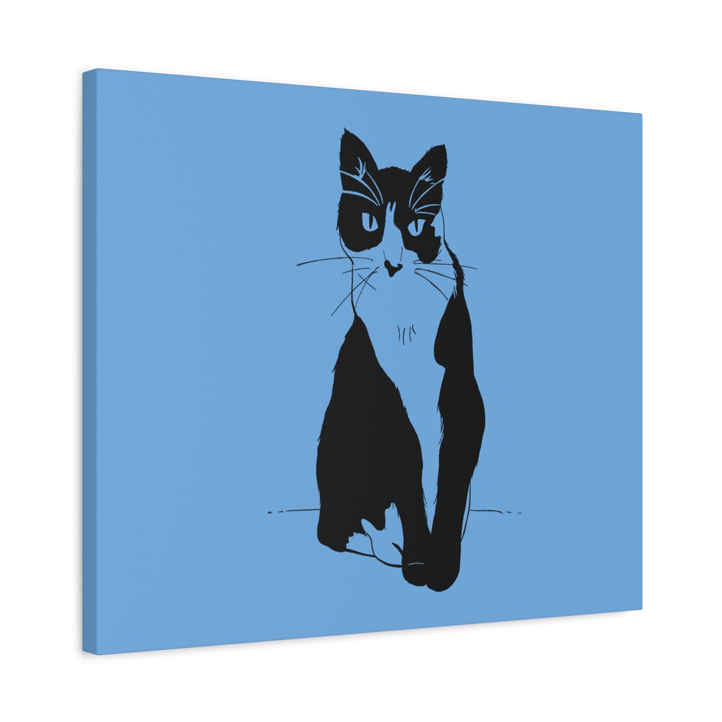 Cat Canvas Print on Light Blue (Transparent Style Cat) - Cat Drawing Art