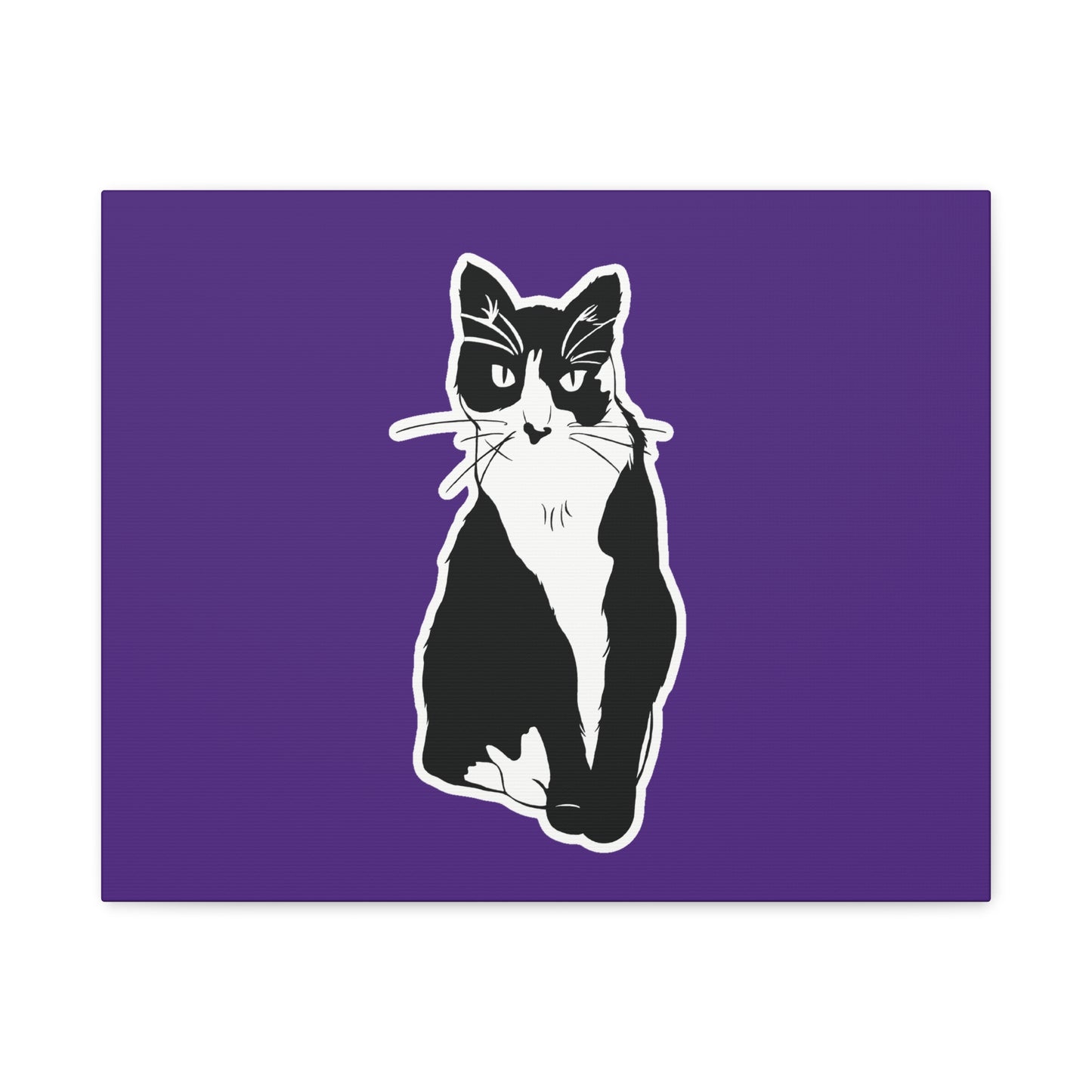 Cat Canvas Print on Purple (Sticker Style Cat) - Cat Drawing Art
