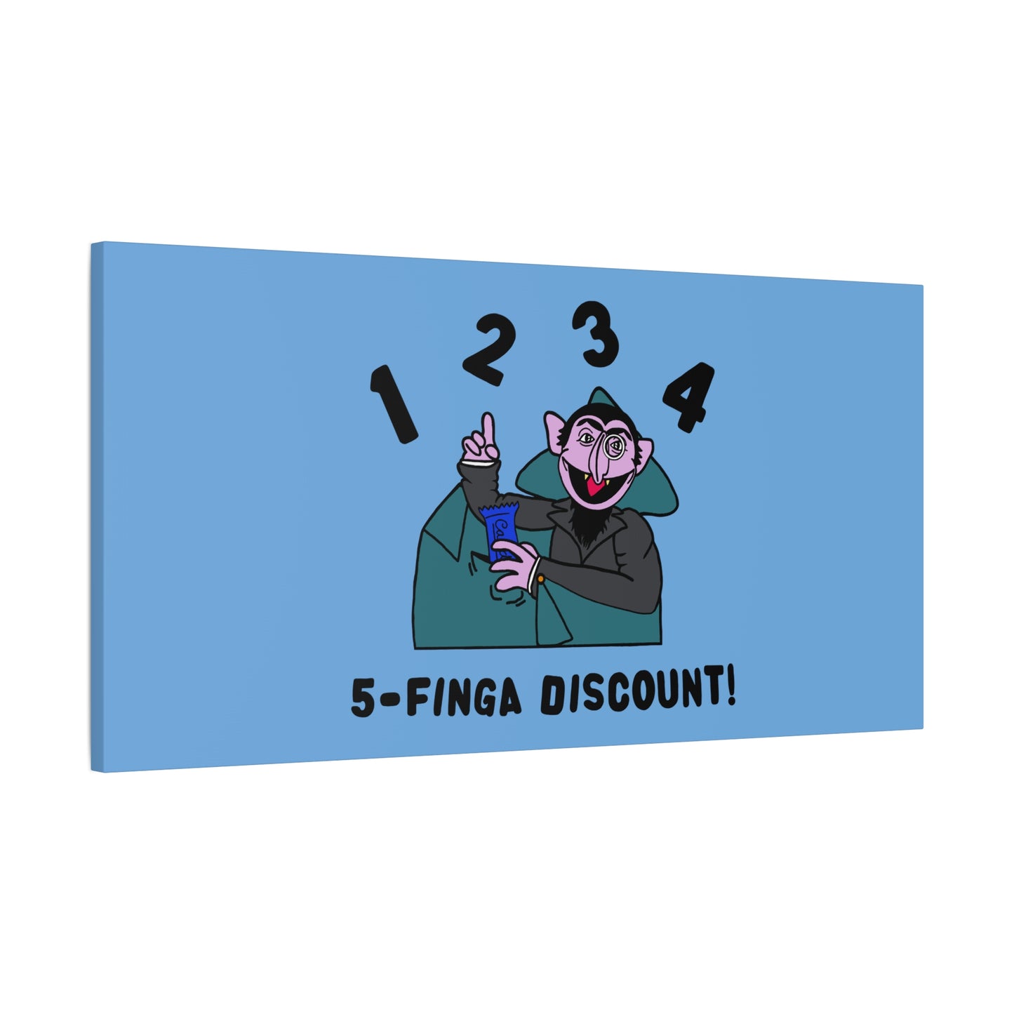 Five Finger Discount Canvas Print Light Blue - Sesame Street The Count Parody Art Print