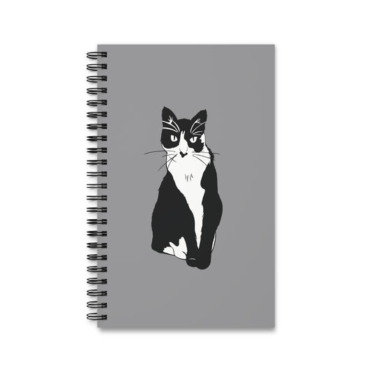 Cat Notebook in Grey (B&W Style Cat) - Cat Spiral Notebook