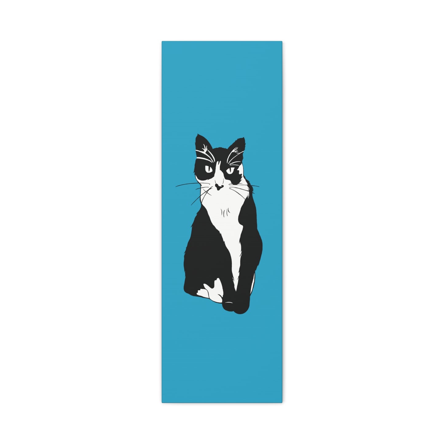 Cat Canvas on Turquoise (B&W Style Cat) - Cat Drawing Art