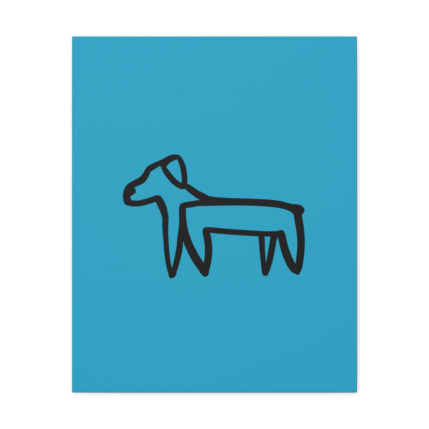 Dog Canvas Print on Turquoise (Transparent Style Black Dog) - Dog Drawing Canvas