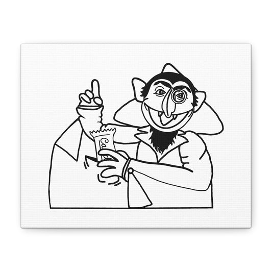 The Count Stealing Candy Outline Canvas Print White - Sesame Street The Count Parody Art
