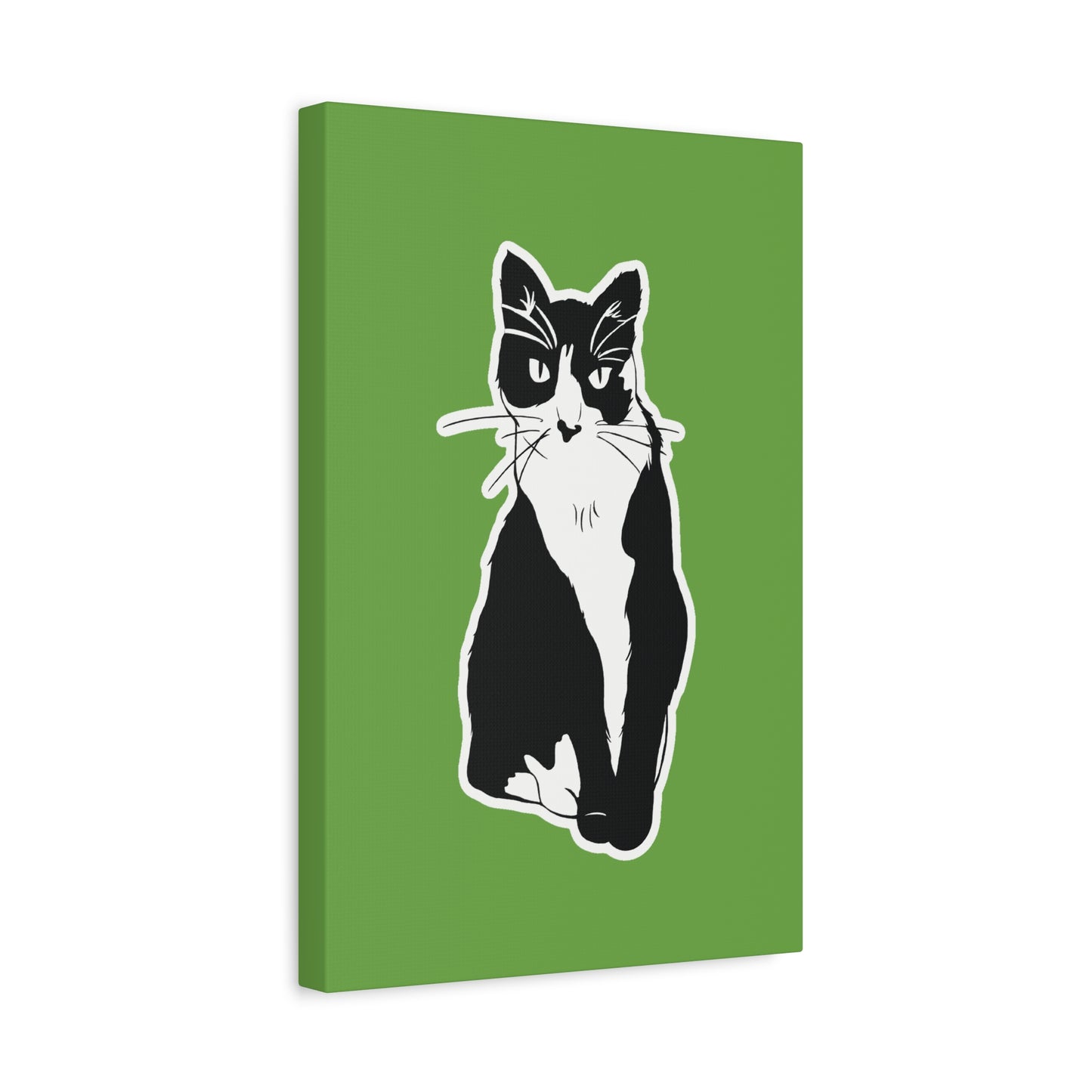 Cat Canvas Print on Green (B&W Style Cat) - Cat Drawing Art