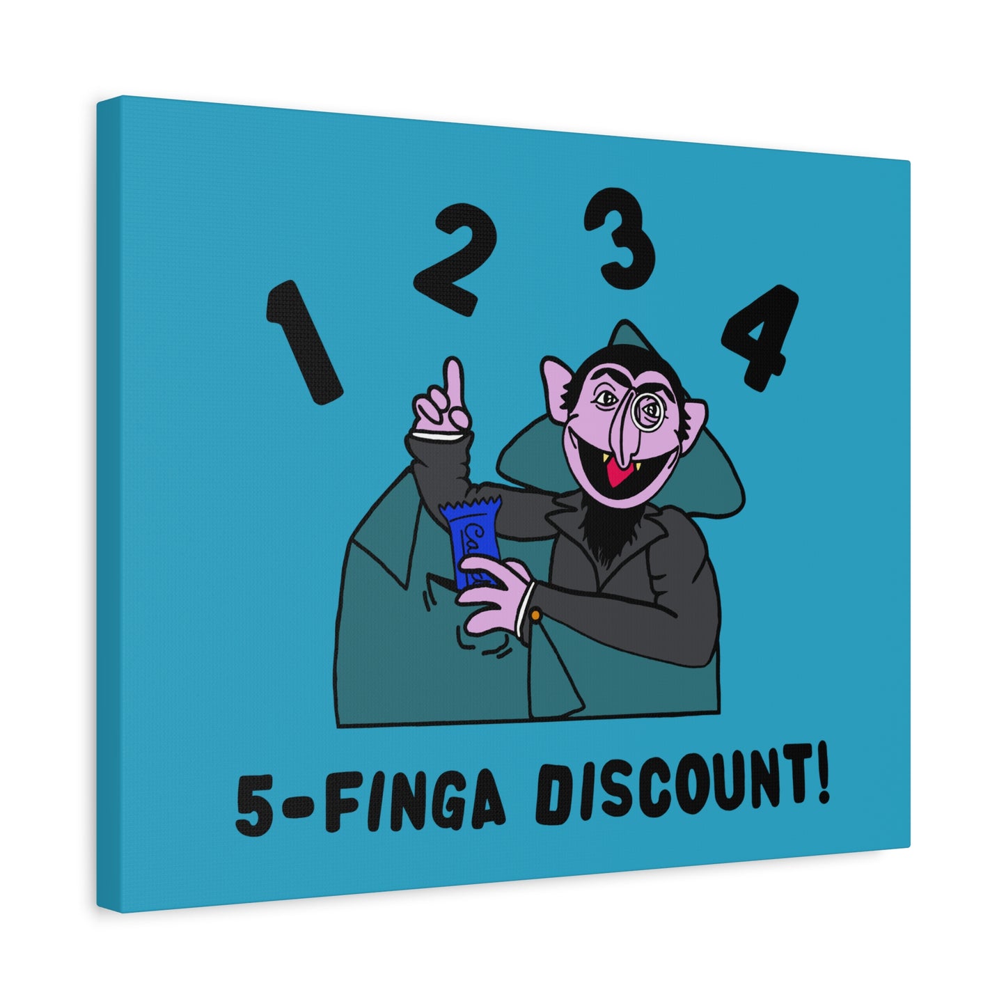 Five Finger Discount Canvas Print Turquoise - Sesame Street The Count Parody Art Print